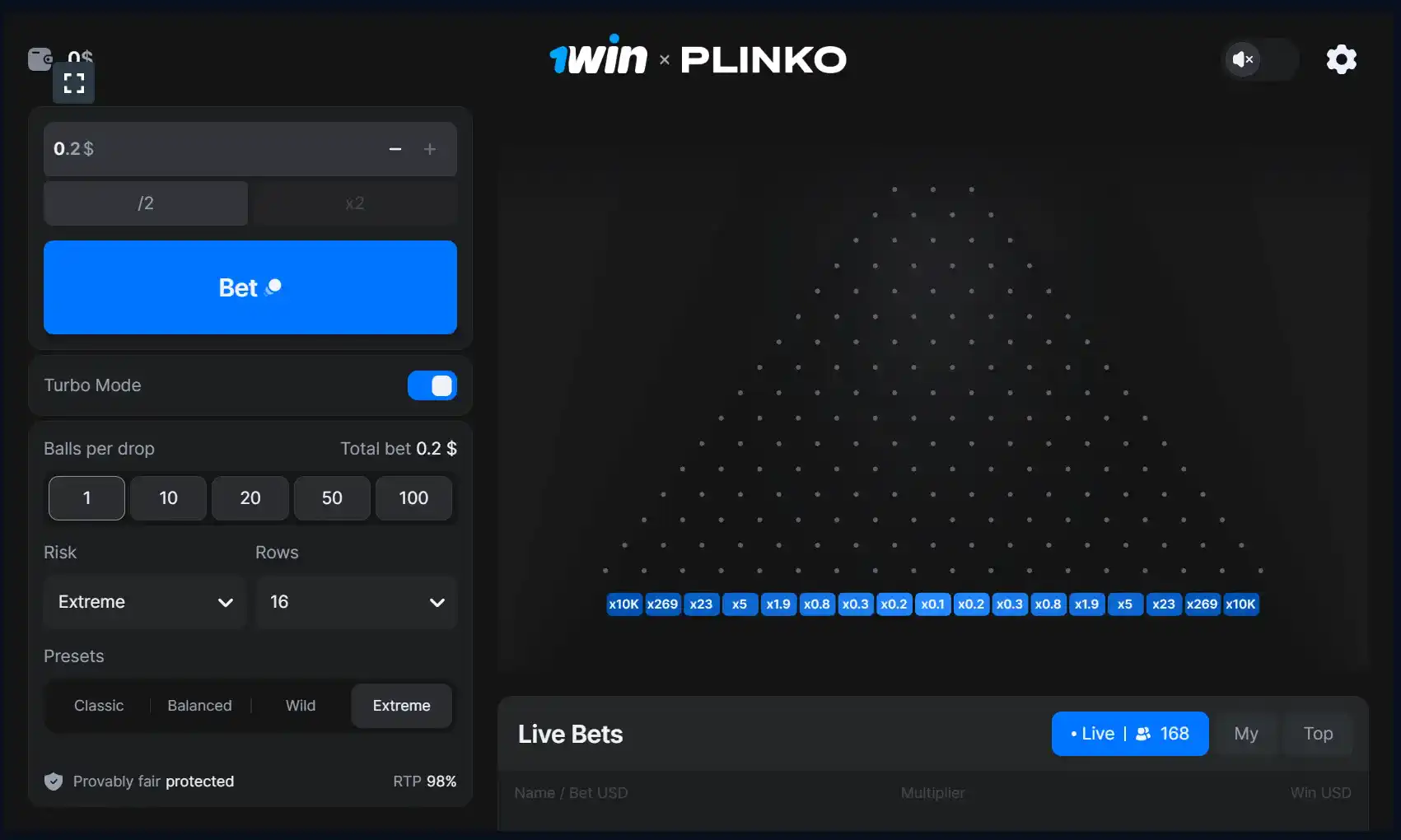 1win Plinko game in India